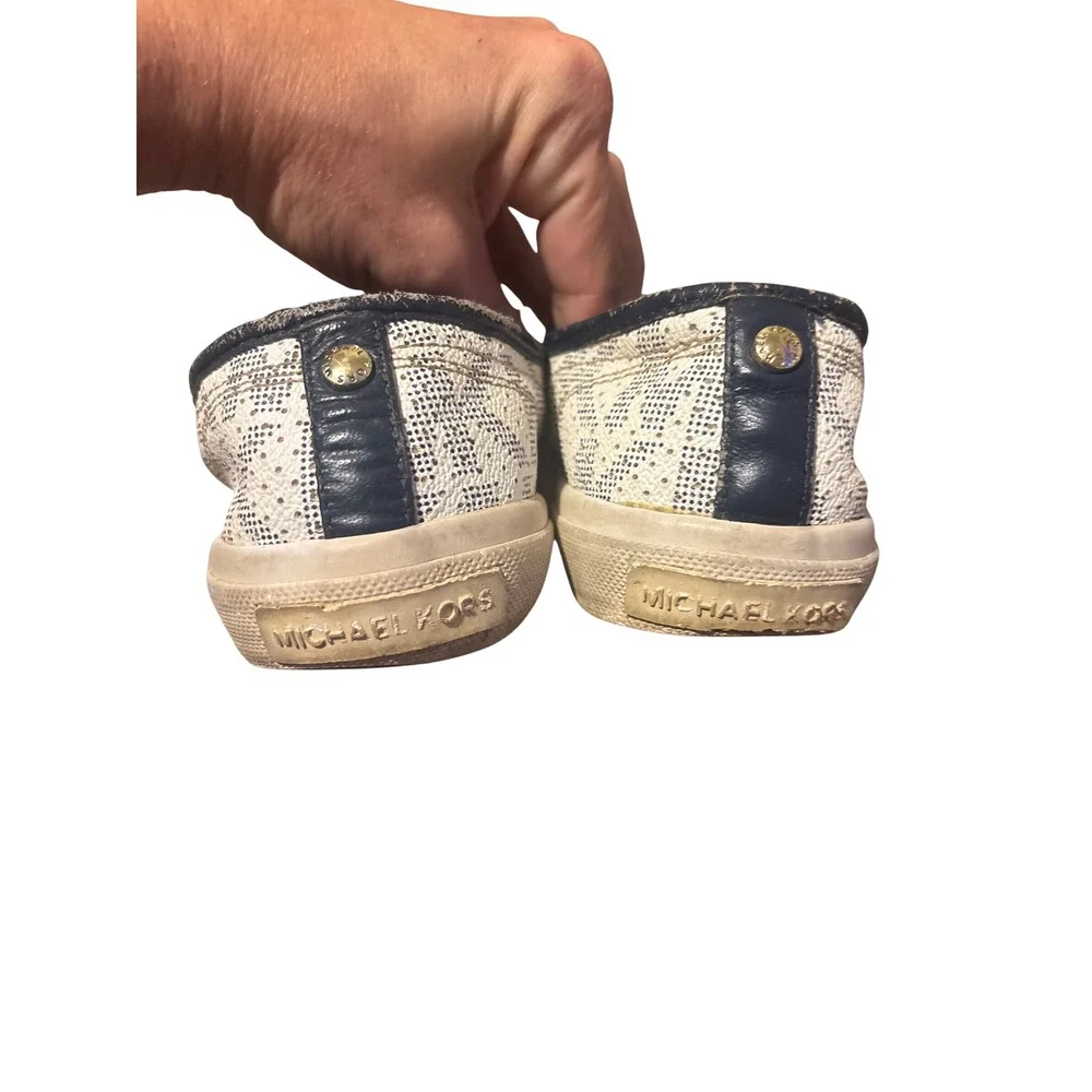 Michael Kors Womens Navy White Monogram Lace Up Sneakers Gold Hardware Size 6M